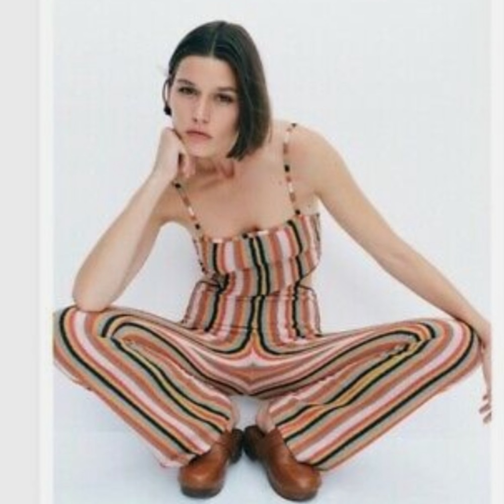 NWT Zara stripped ribbed terry cloth cut-out side jumpsuit. Size L